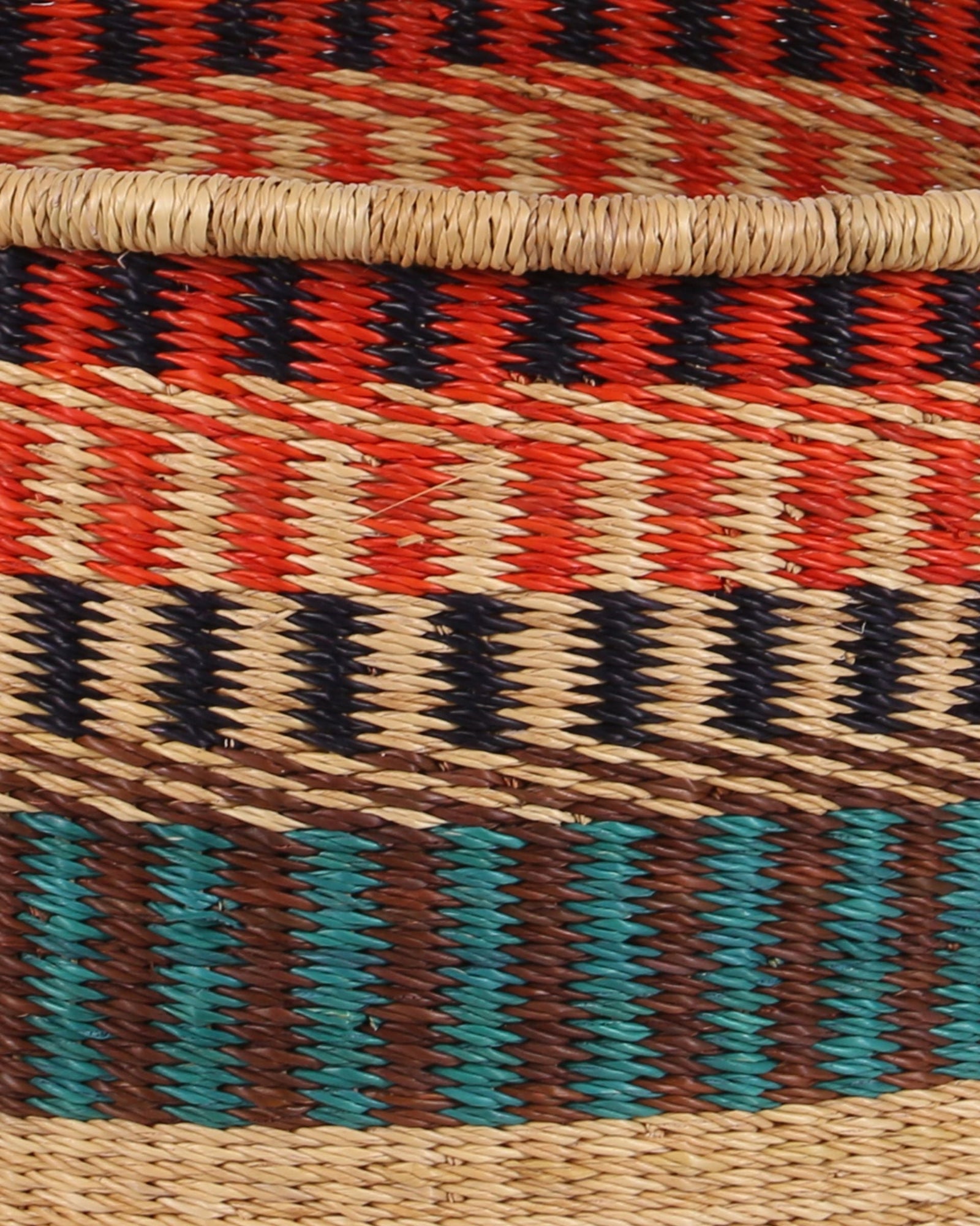 KWEKU: Medium Orange, Teal and Brown Floor Storage Basket with Handles