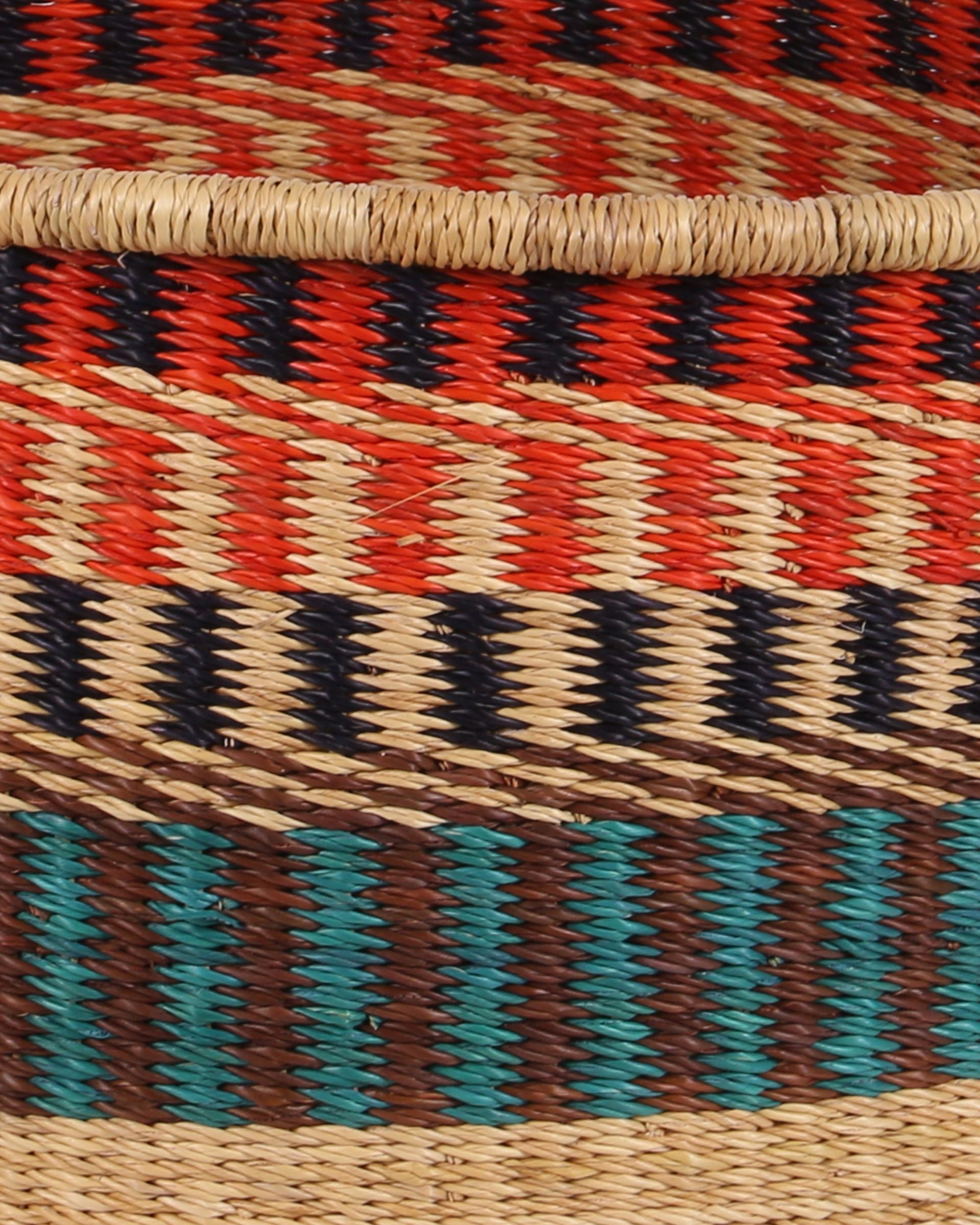 KWEKU: Medium Orange, Teal and Brown Floor Storage Basket with Handles