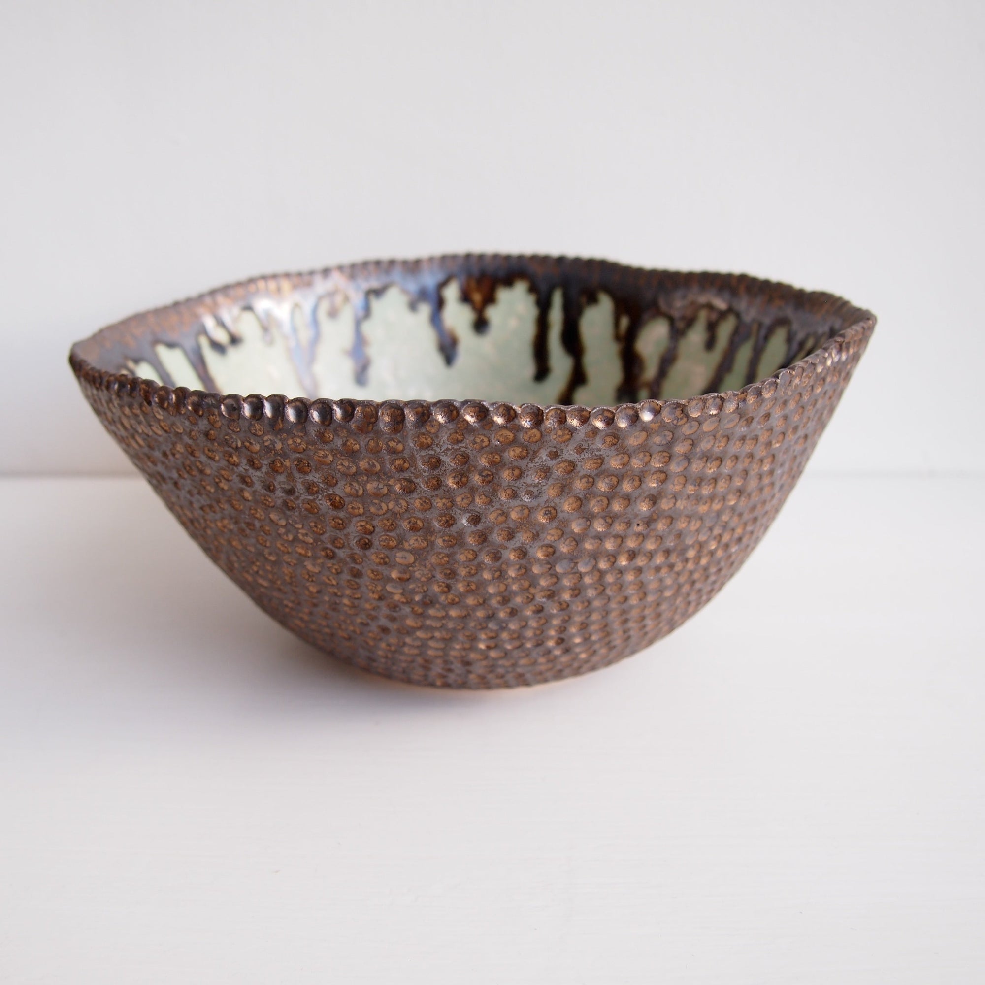 Handmade Large Turquoise and Gold Ceramic Fruit Bowl