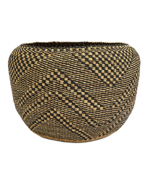 JUABEN: Large Natural & Black Sculptural Round Storage Basket