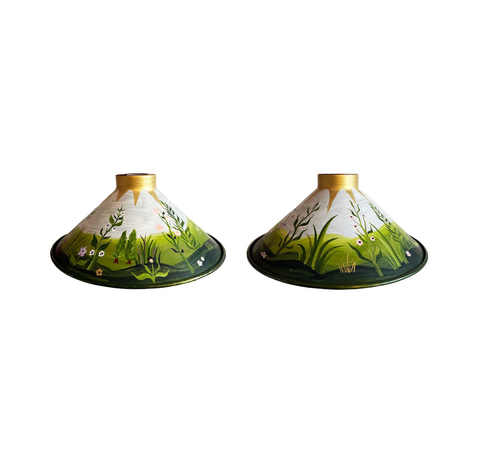 Set of 2 Hand Painted Metal Light Pendents