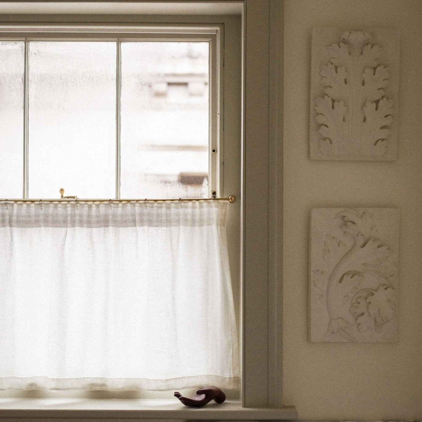Cafe Curtain 53 - Pleated Top - Elderfield in Turpentine - Pole Width 64cm x Drop 61cm