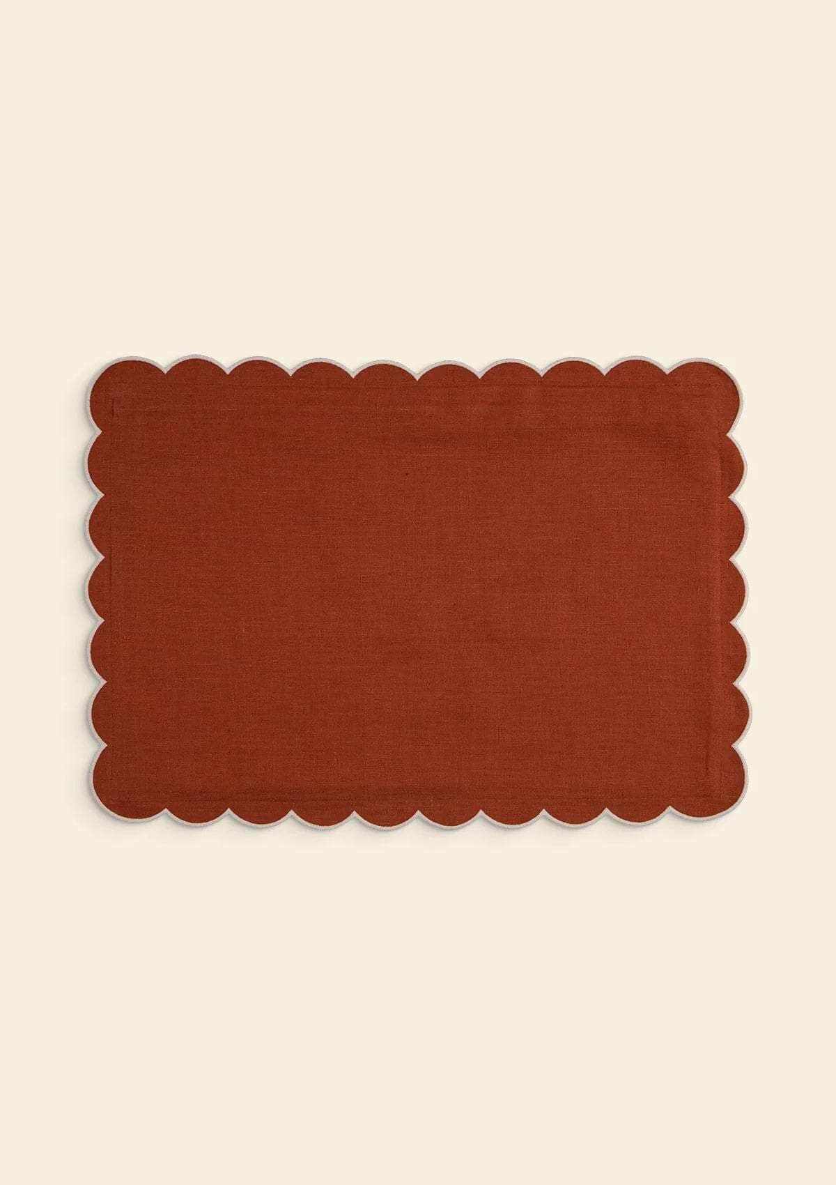 The Red ochre & White Scalloped Linen Rectangular Cushion