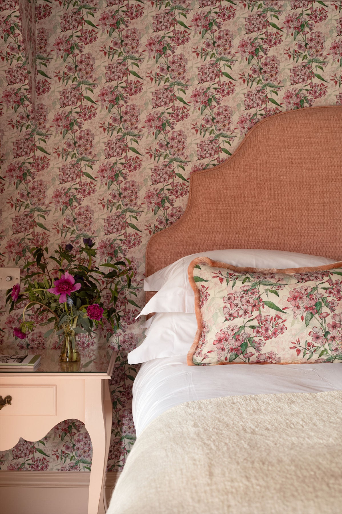 Pink Phlox Cushion with Pink Silk Trim