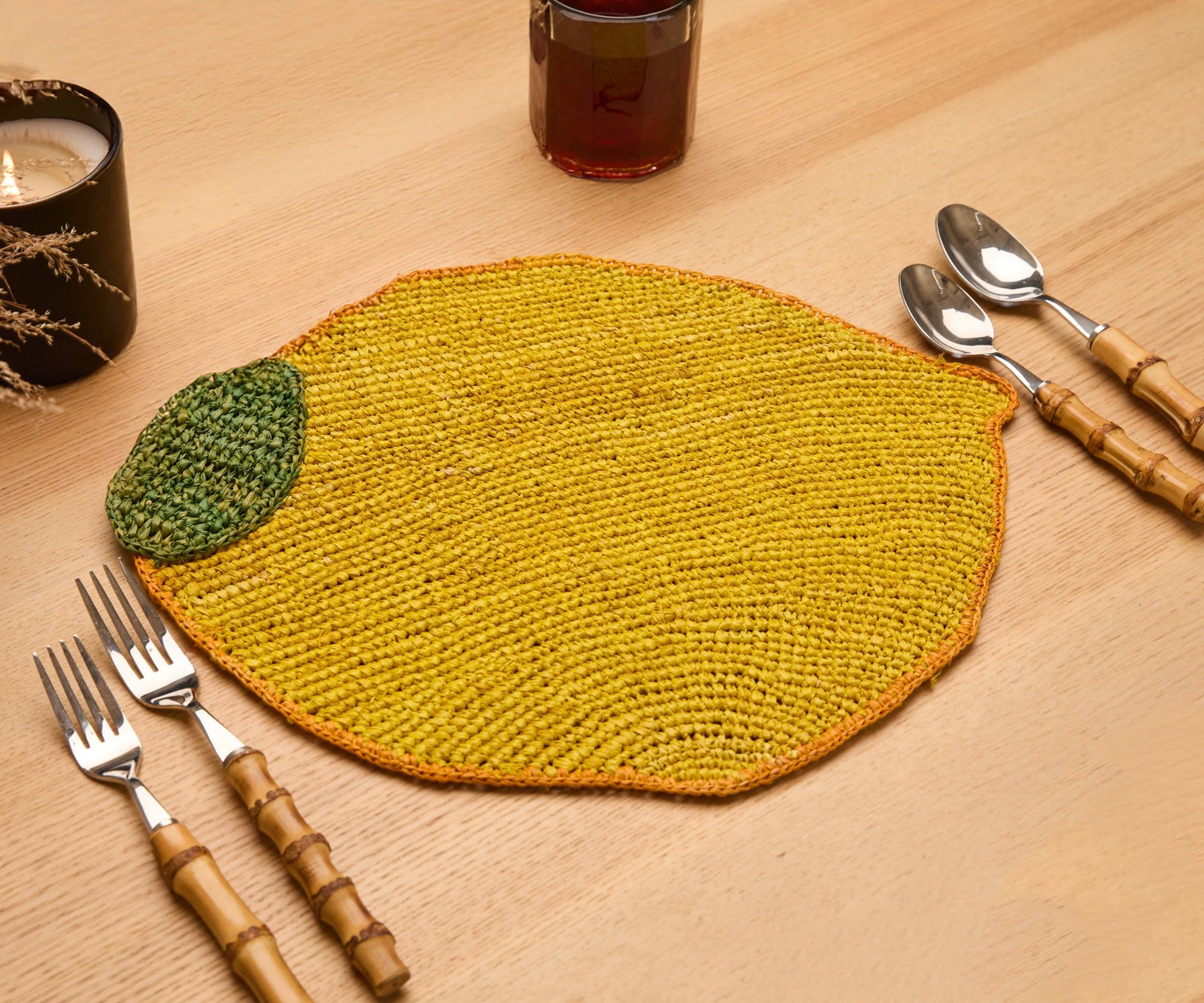 Handwoven Lemon Placemat – Raffia Fruit Shaped Table Mat