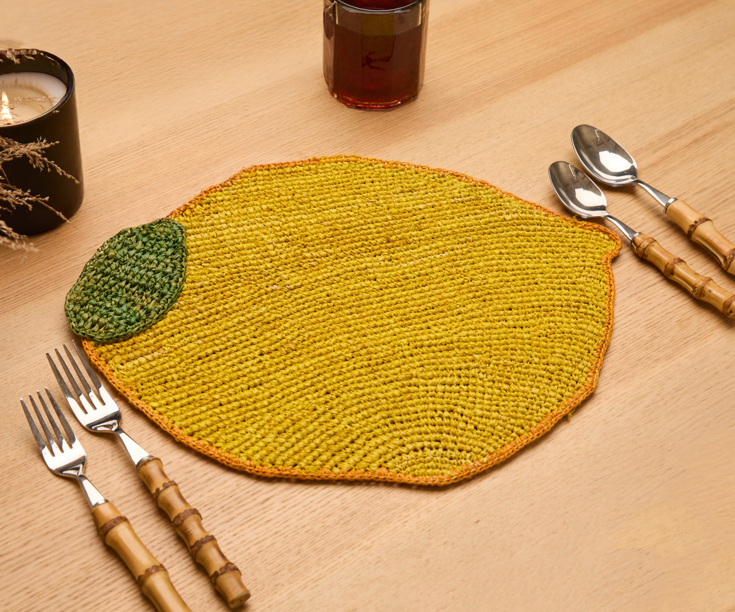 Handwoven Lemon Placemat – Raffia Fruit Shaped Table Mat