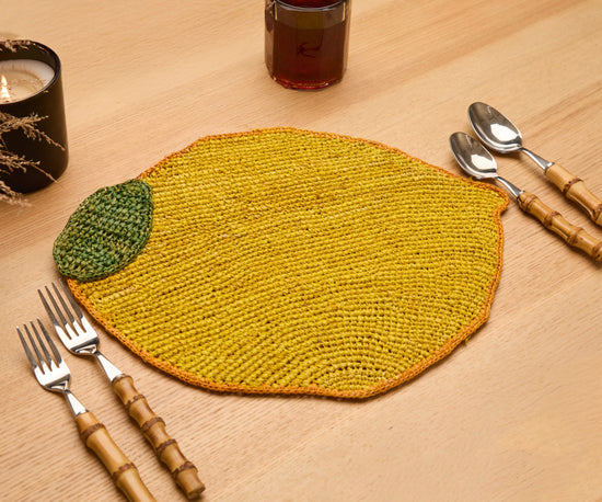 Handwoven Lemon Placemat – Raffia Fruit Shaped Table Mat