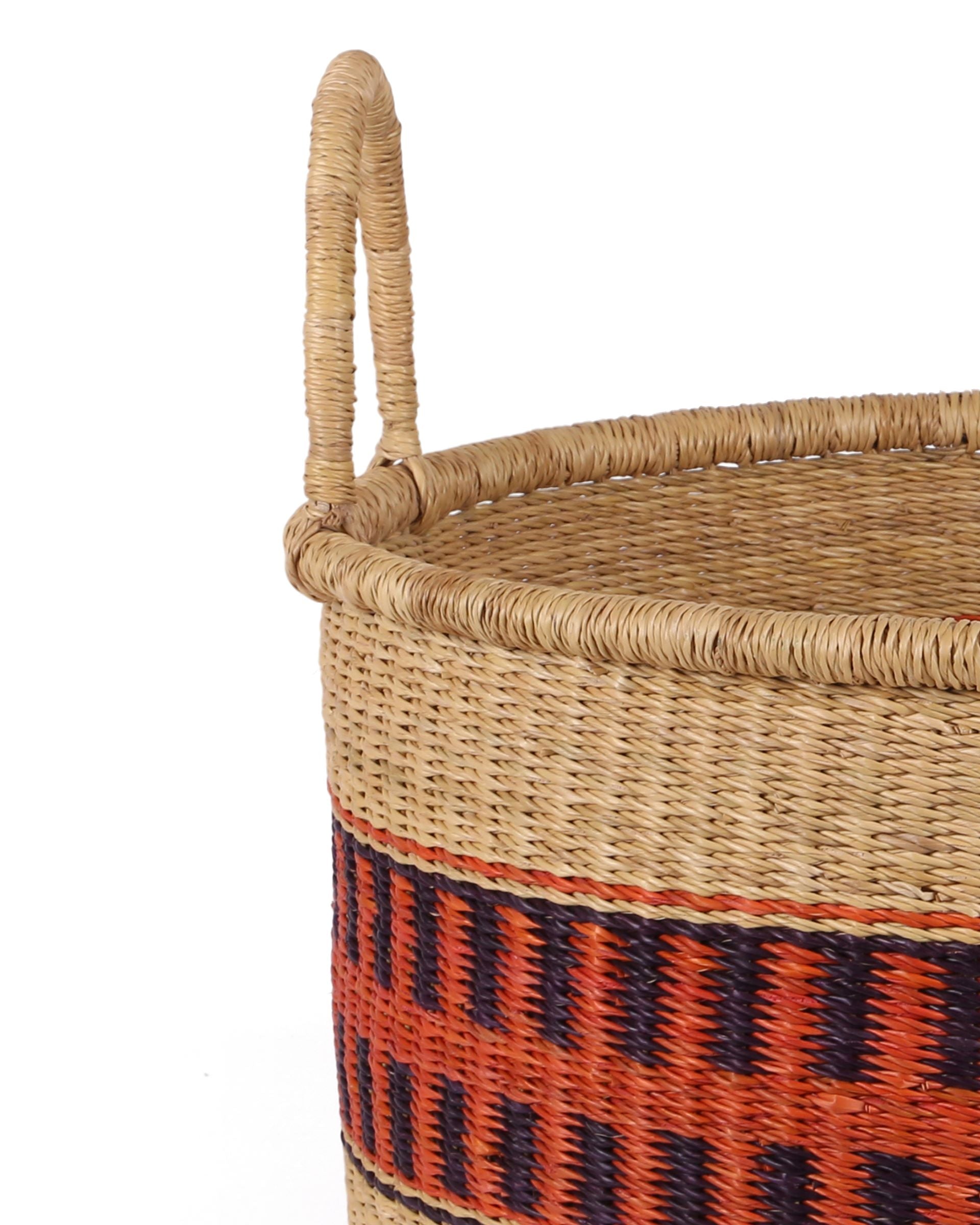 ADDAE: Medium Orange and Black Floor Storage Basket with Handles
