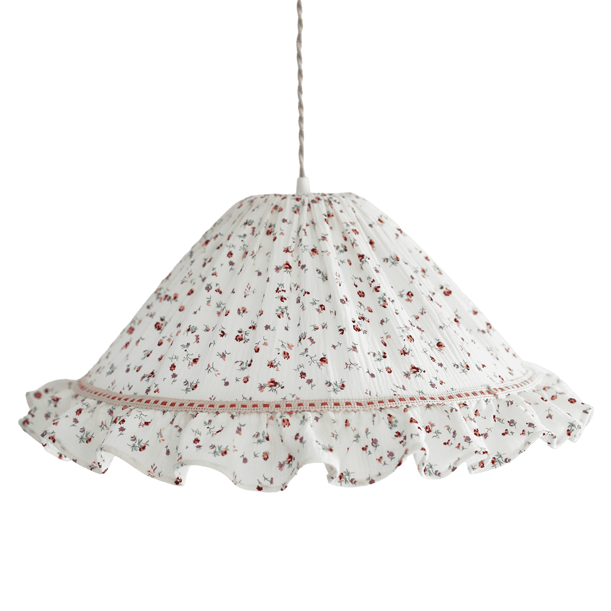 Emilia Conical Pendant Light with Ruffle in ‘Tiny Flowers’ Print