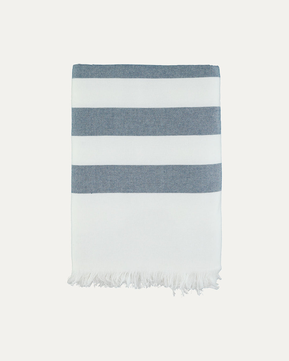 Striped Cotton Beach Towel with Frayed Edge - Blue