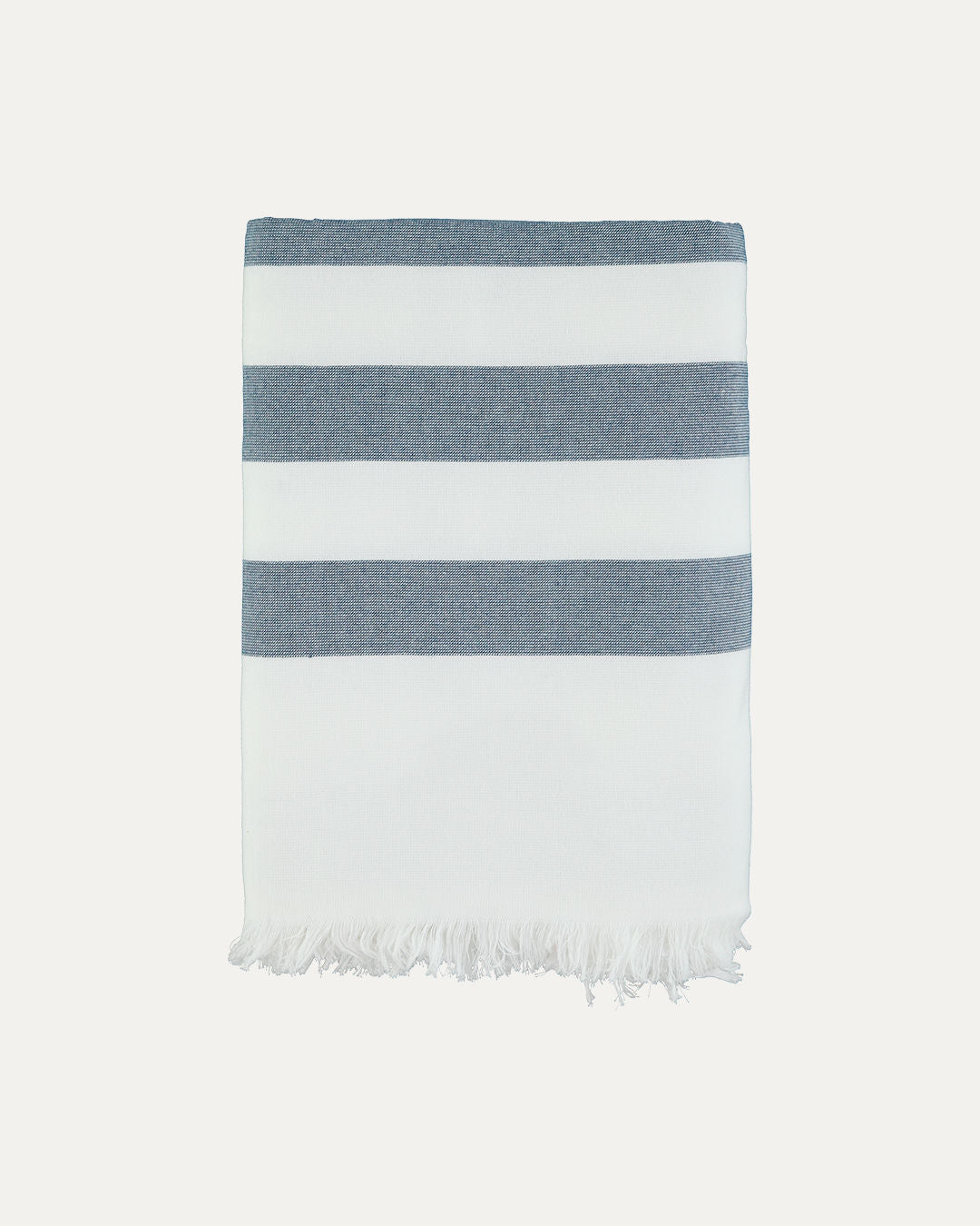 Striped Cotton Beach Towel with Frayed Edge - Blue