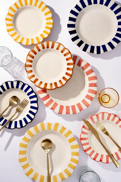 Ceramic Stripe Salad Plate Yellow