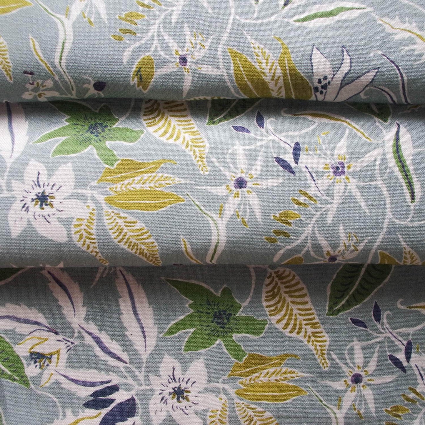 Printed Jasmine and Clematis Fabric - Blue