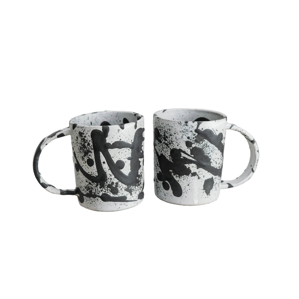 Agnes - Porcelain Mug - Black Brush Strokes - Set of 2