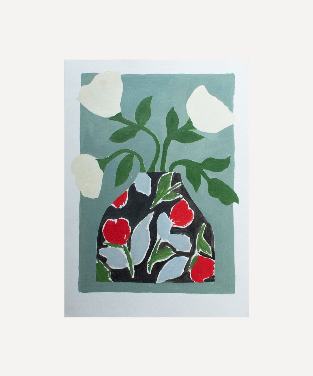 Vintage print vase - Original painting