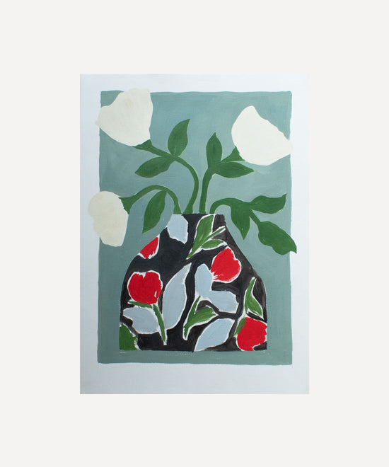 Vintage print vase - Original painting