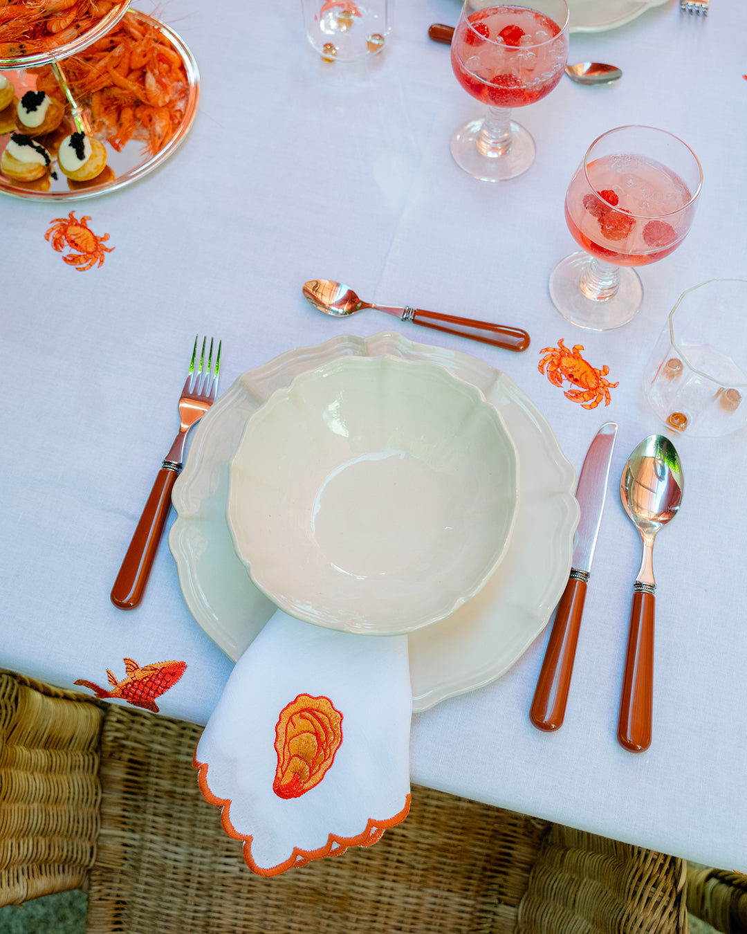 Orange Oyster Napkin with Picot Trim