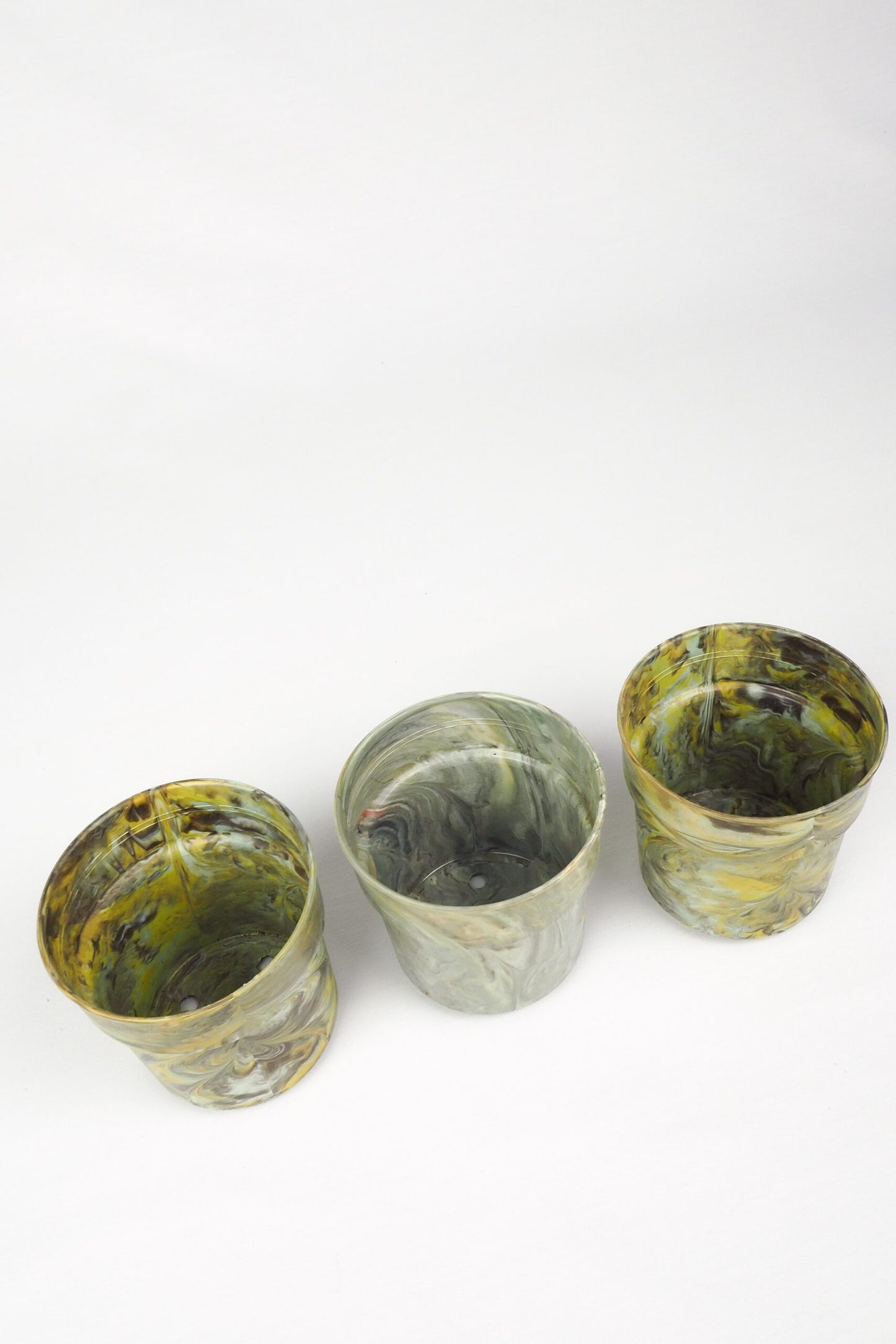 3 Vintage Marbled Plant Pots