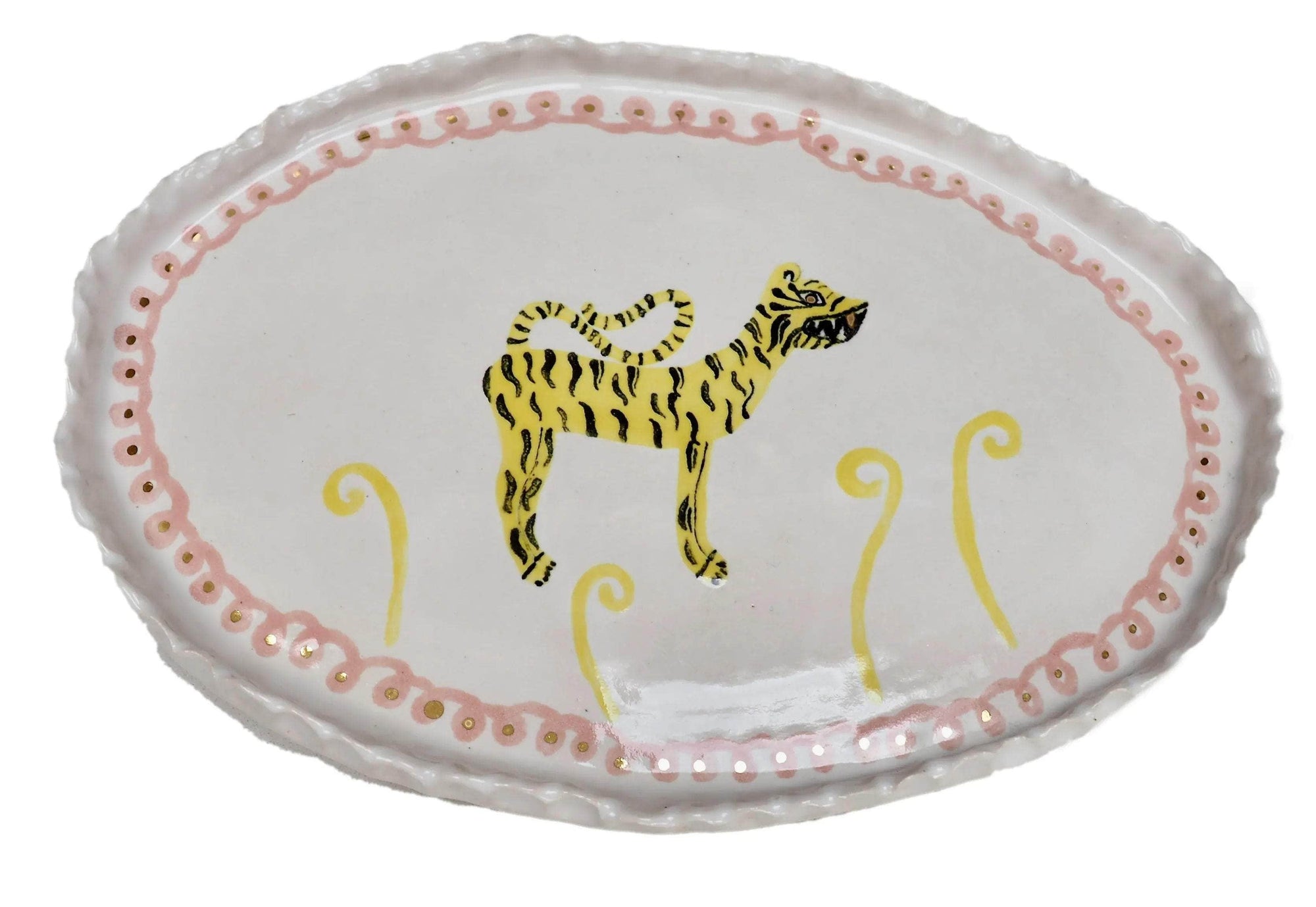 Decorative Handmade Ceramic Oval Tiger Plate