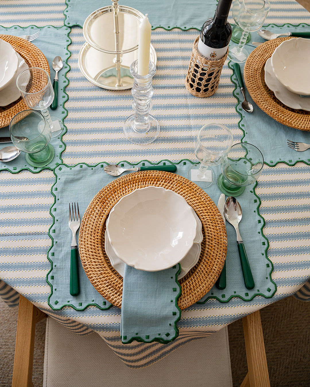 Porto Napkin, Blue with Green