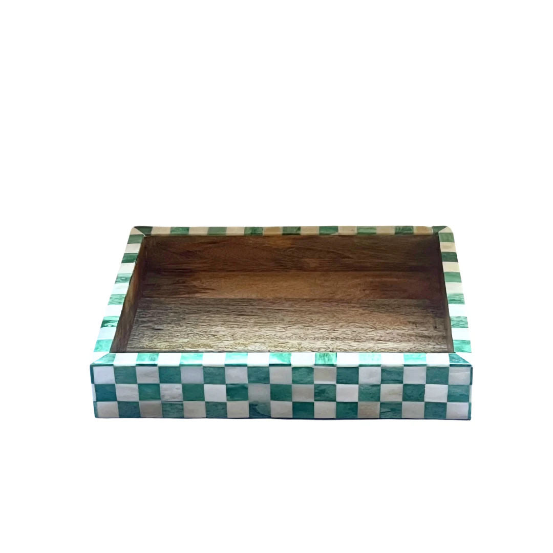 Rectangular Inlay Tray | Small | Green | Chequered