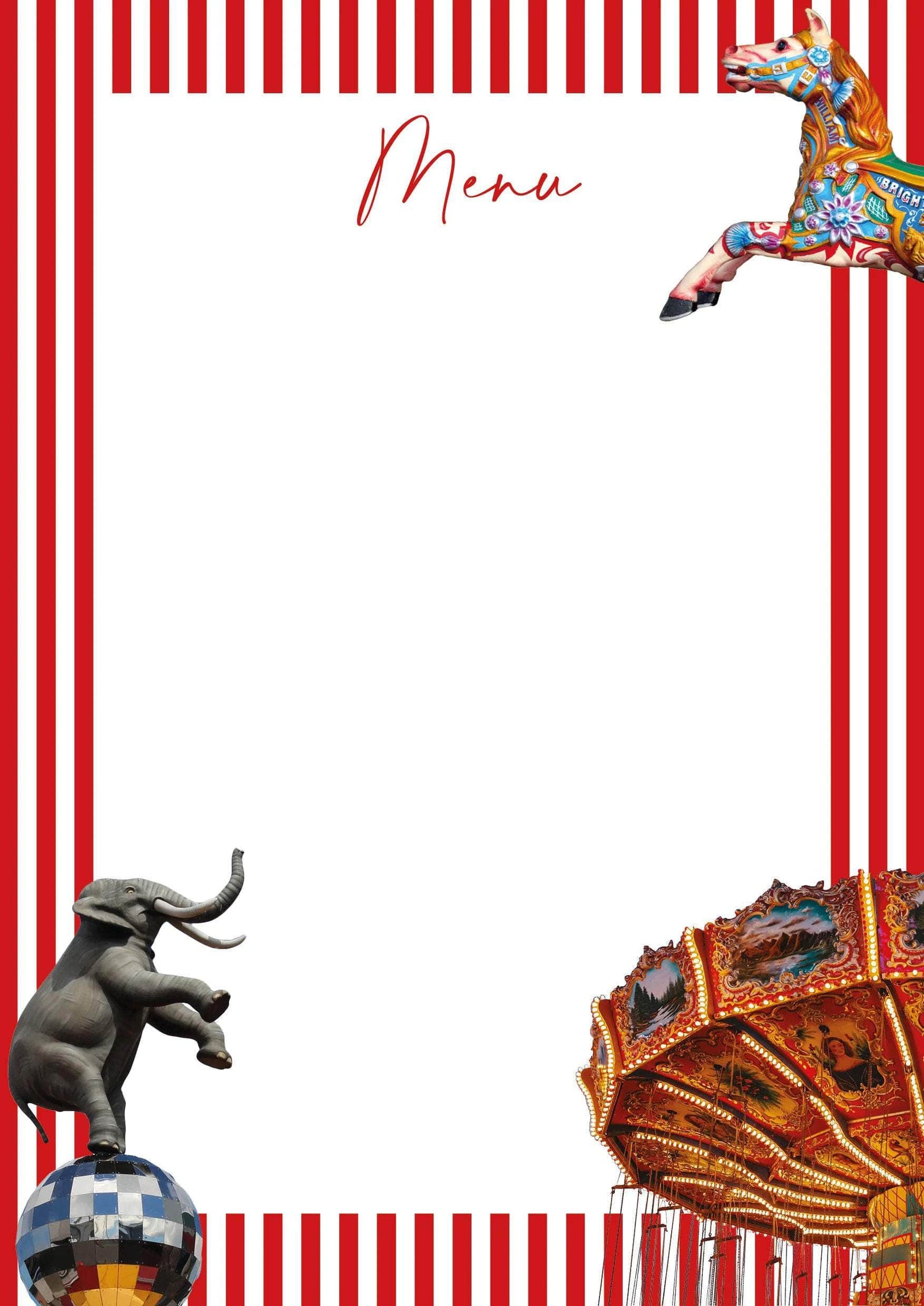 At The Circus Menu Cards X 10