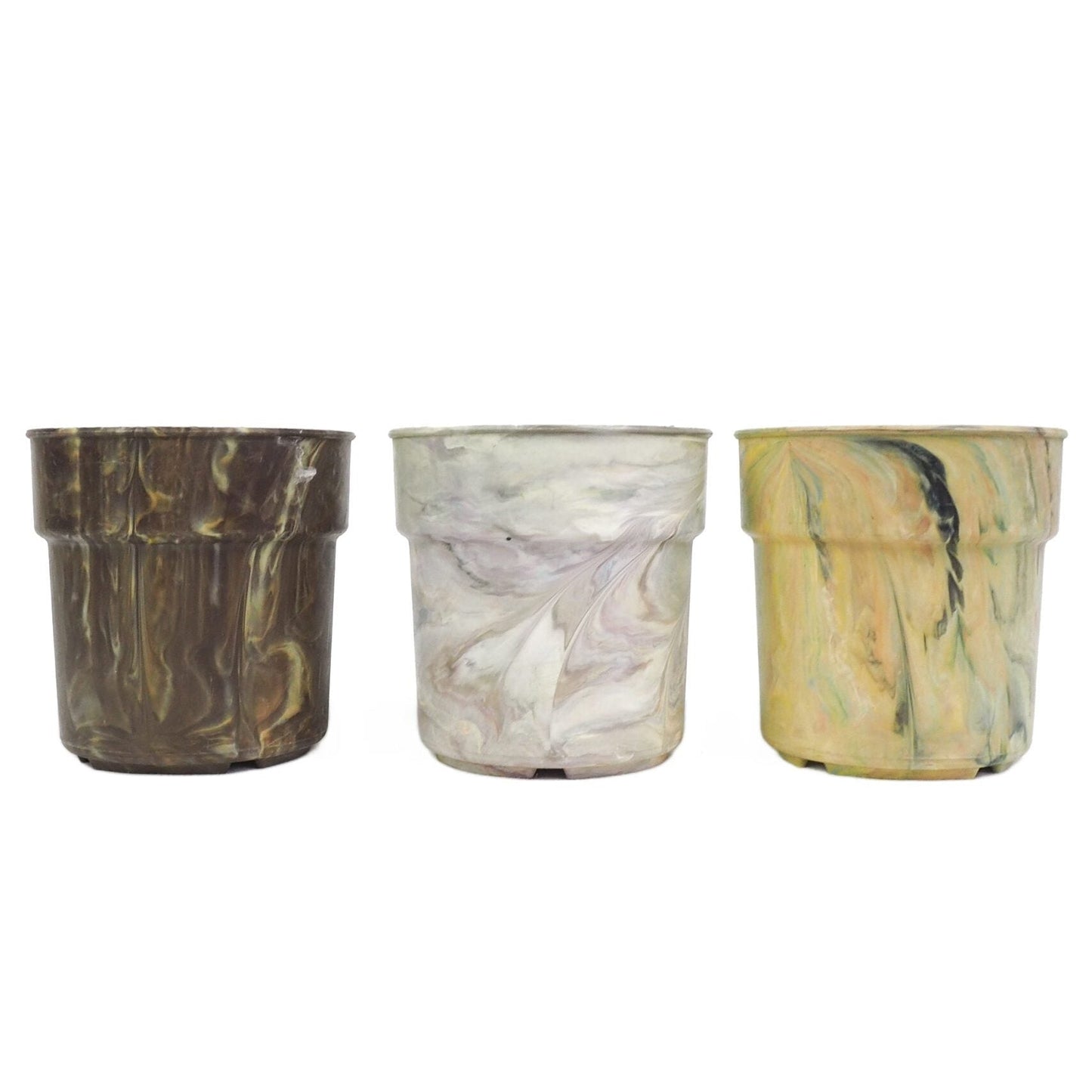 3 Vintage Marbled Plant Pots