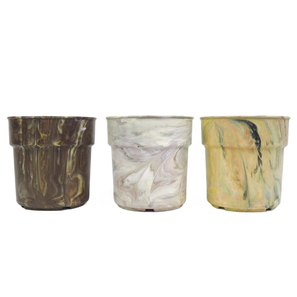3 Vintage Marbled Plant Pots