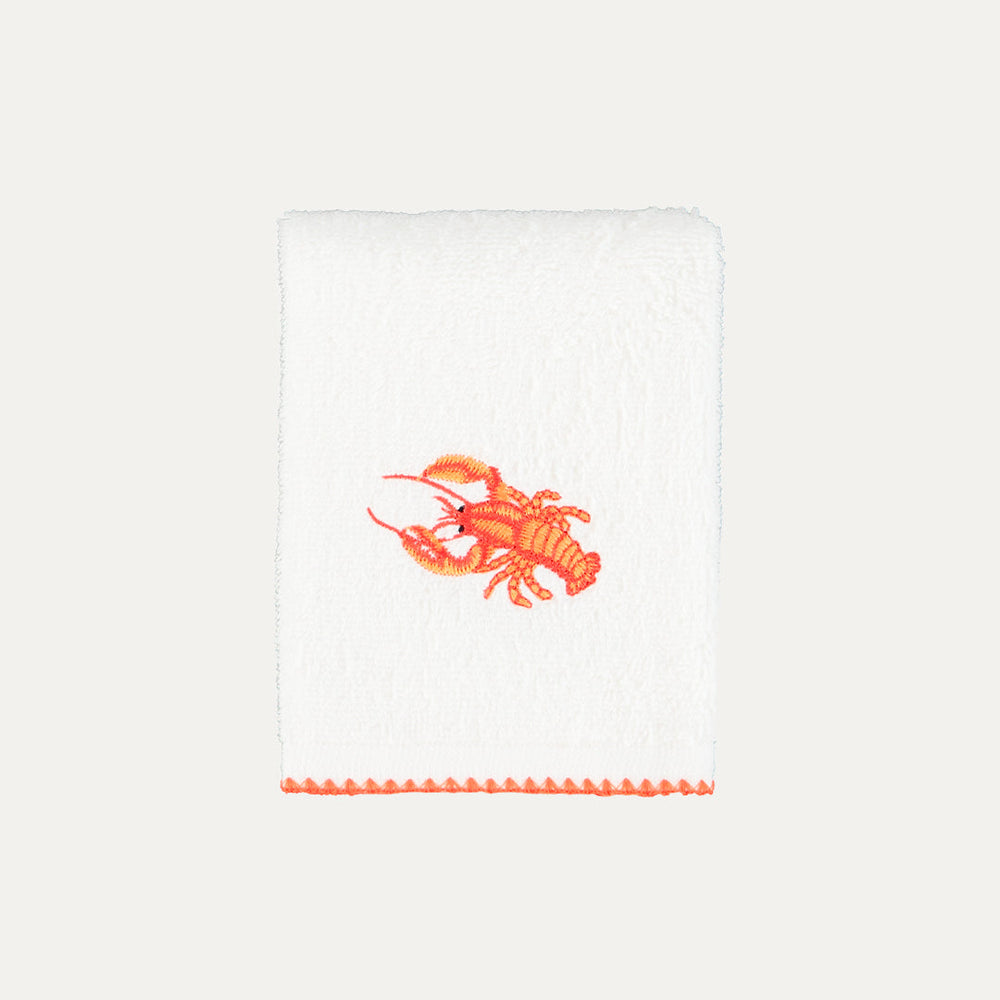 Orange Lobster Hand Towel with Picot Trim