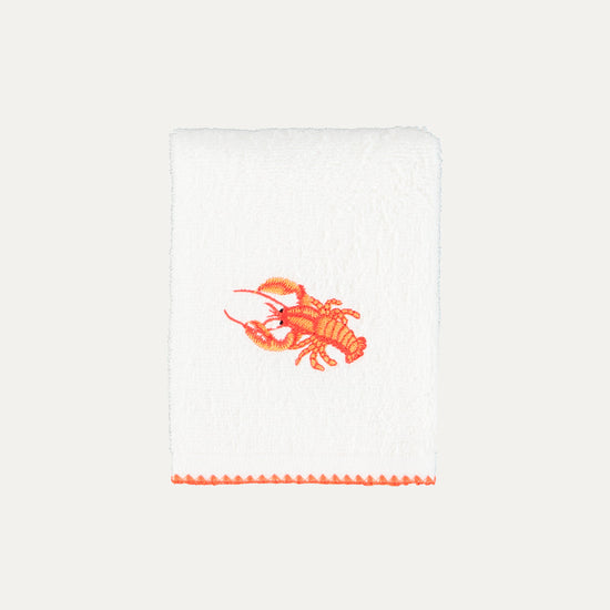 Orange Lobster Hand Towel with Picot Trim