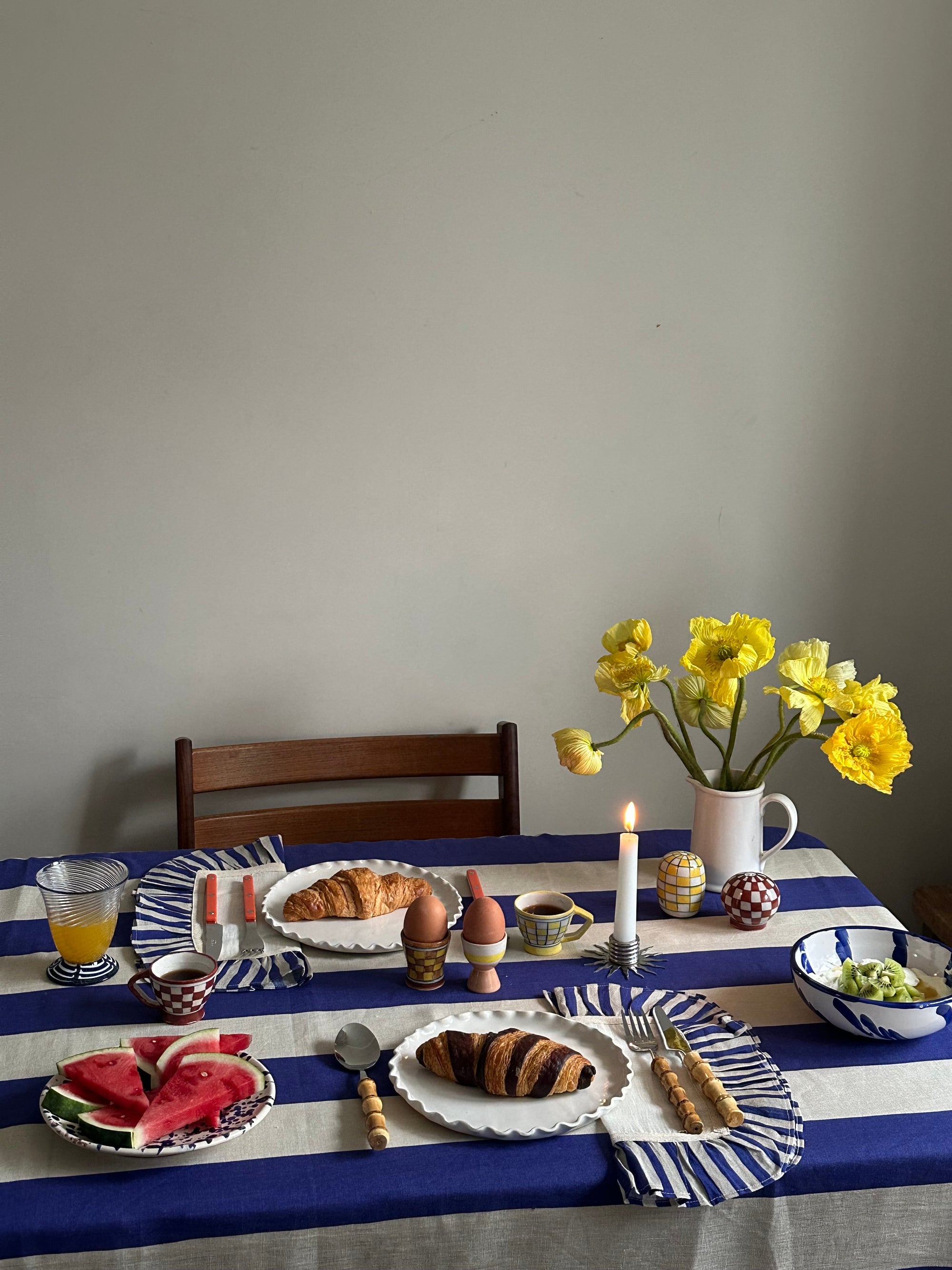 Cobalt Extra Wide Stripe Tablecloth