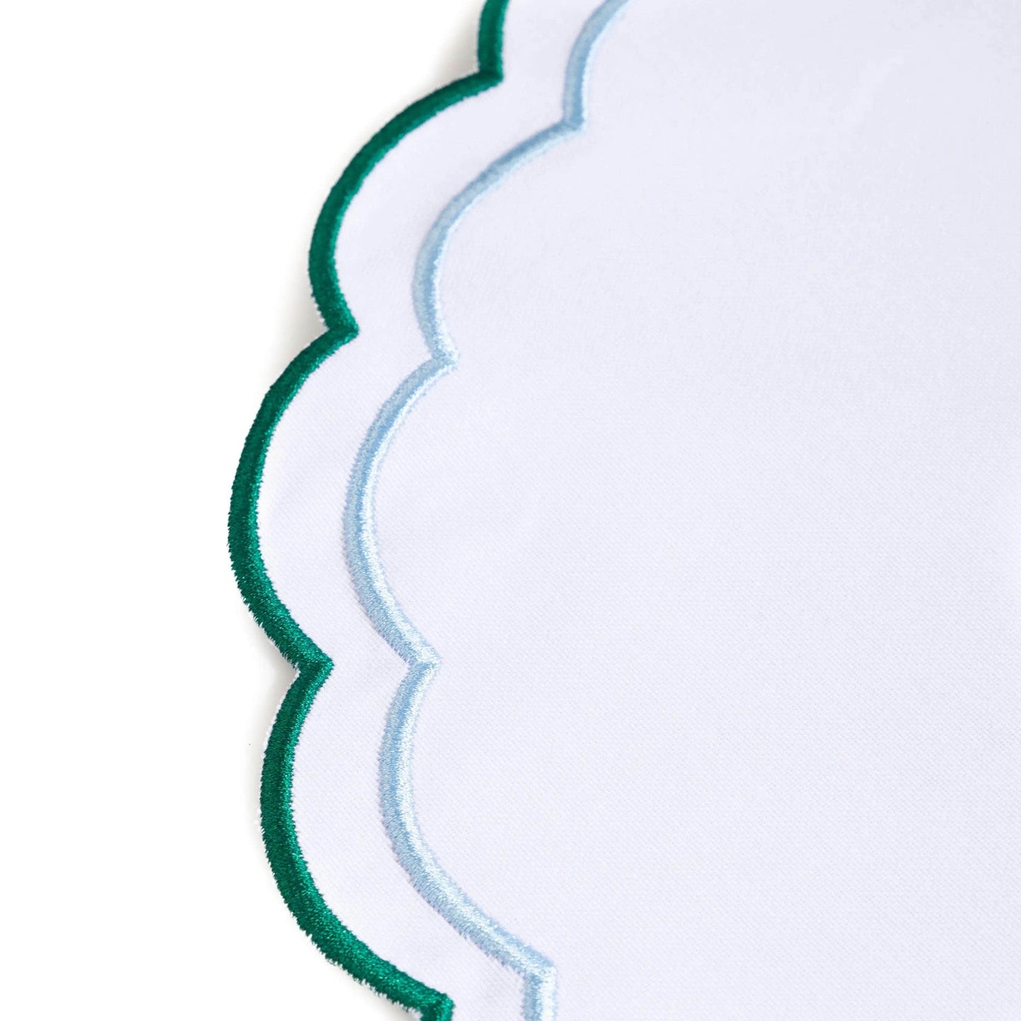 Scalloped Placemat Embroidered Blue & Green