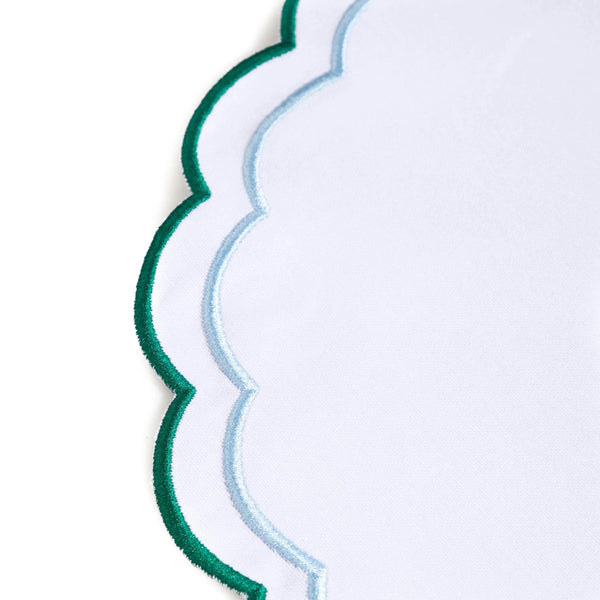 Scalloped Placemat Embroidered Blue & Green