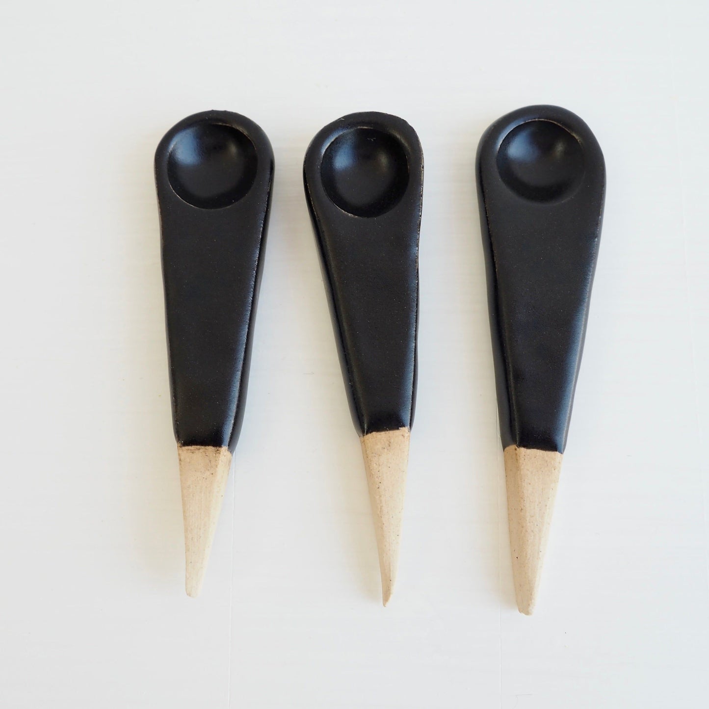 Handmade Mini Black Satin Pottery Salt / Spice Spoon