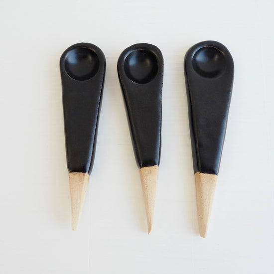 Handmade Mini Black Satin Pottery Salt / Spice Spoon