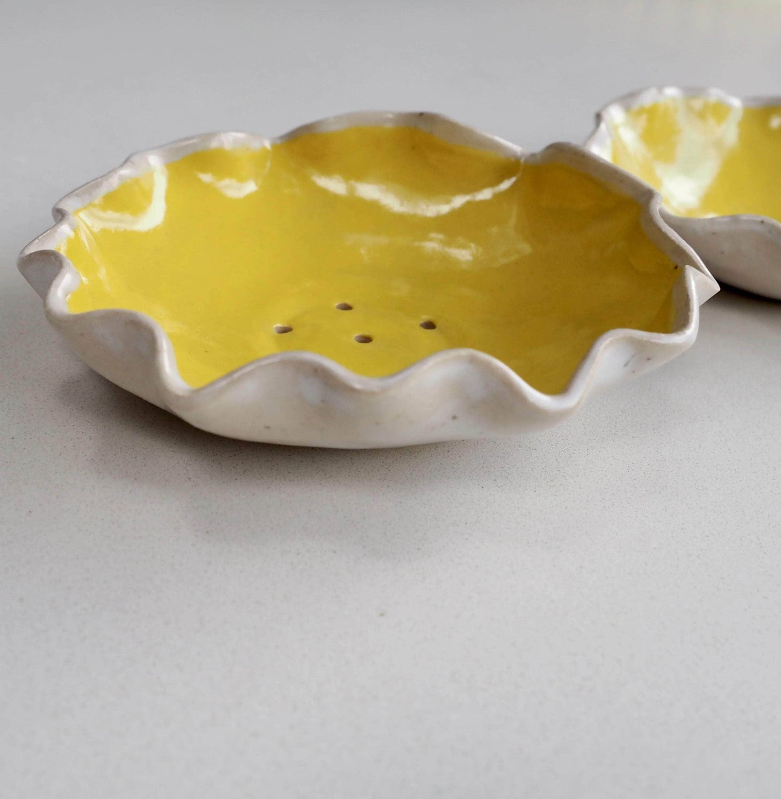Yellow Handmade Curvy Ceramic Soap Dish