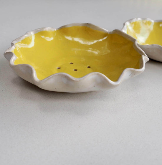 Yellow Handmade Curvy Ceramic Soap Dish