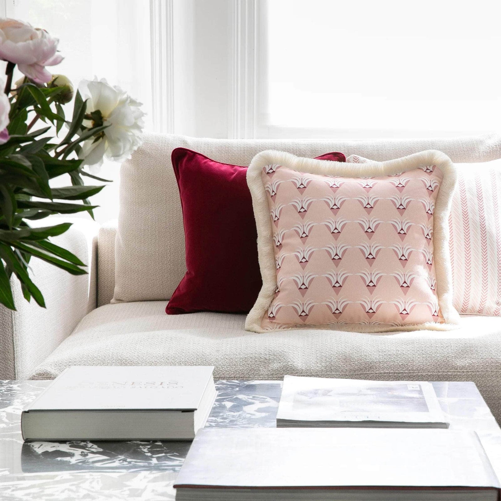 The Nightingale Blush Cushion - With Fringing
