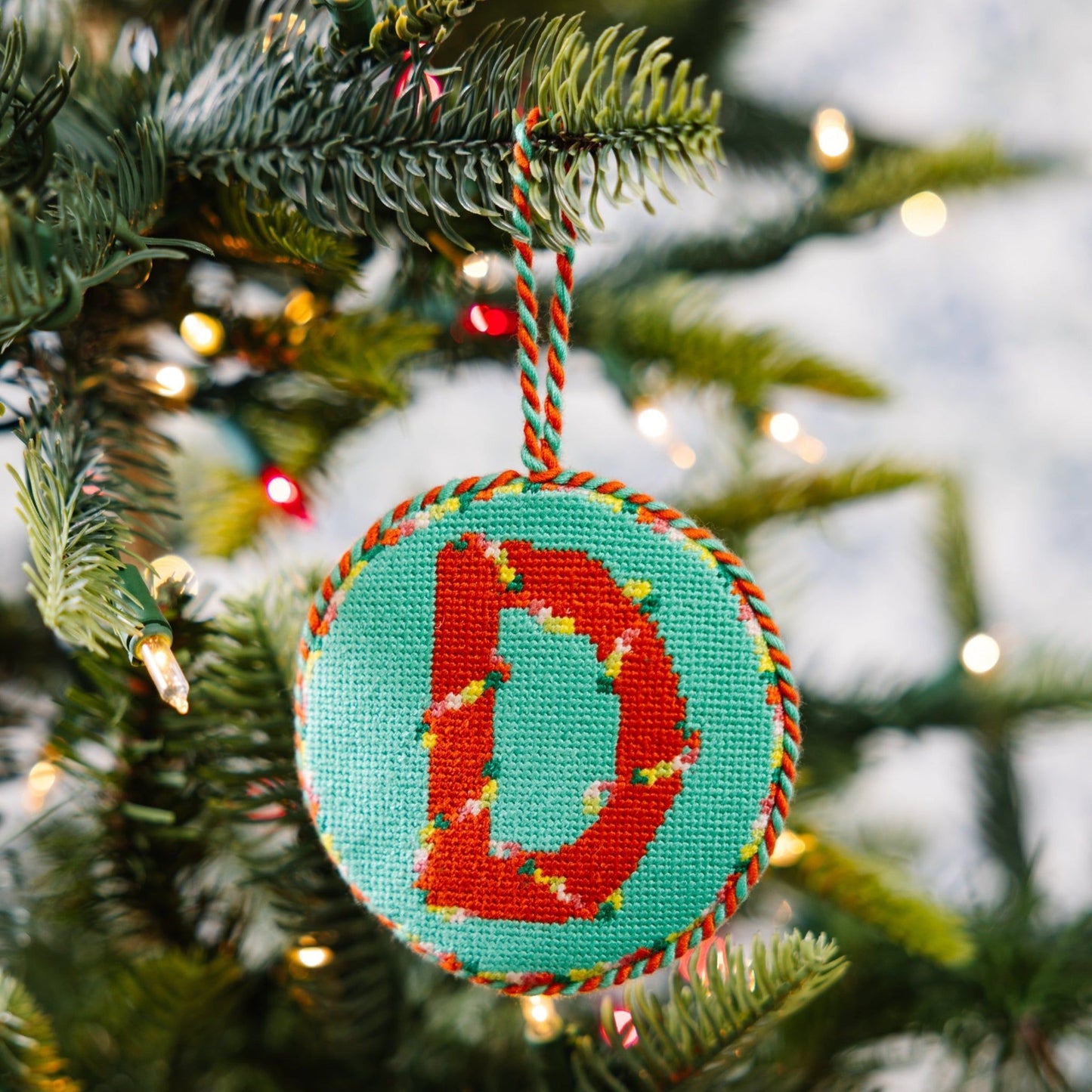 Needlepoint Monogram Ornament - D
