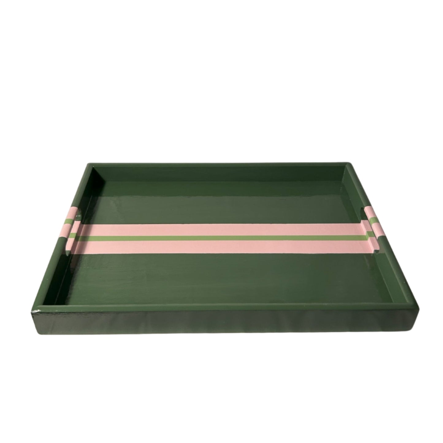 Green Coffee Table Tray with Pink Stripe
