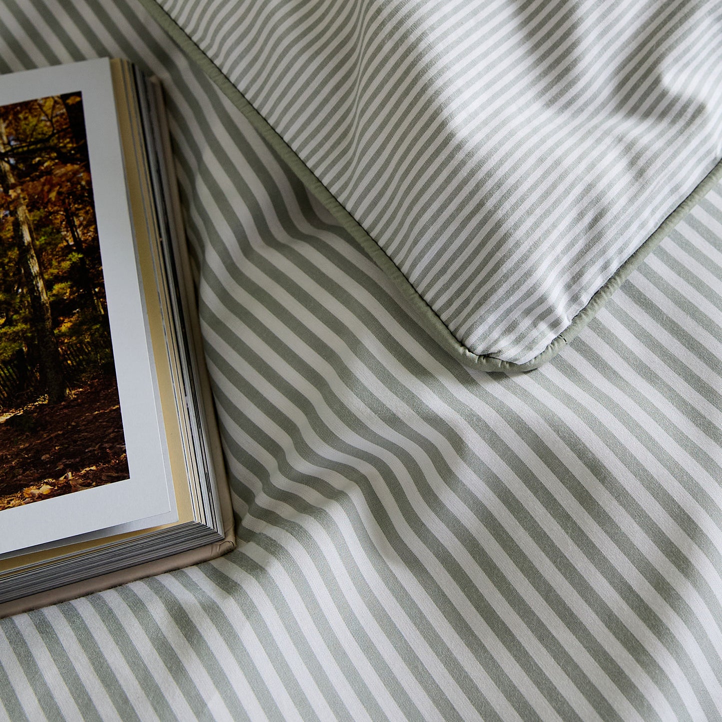 Luxury Organic Cotton Sage Green Striped Bedding Set