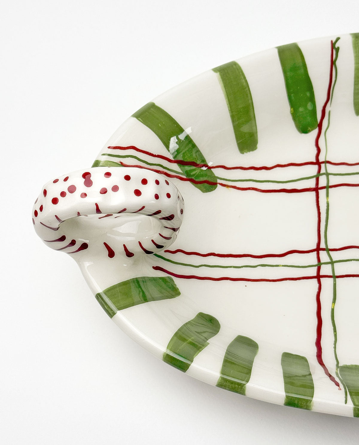Festive Handmade Ceramic Platter with Handles