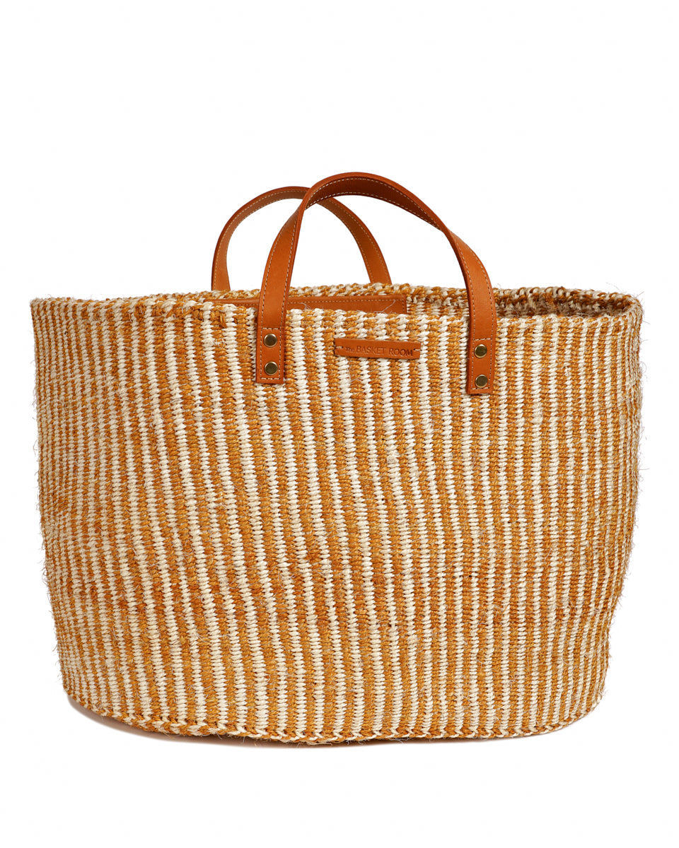 DHEHEBU: Gold and Natural Pinstripe Sisal Shopper