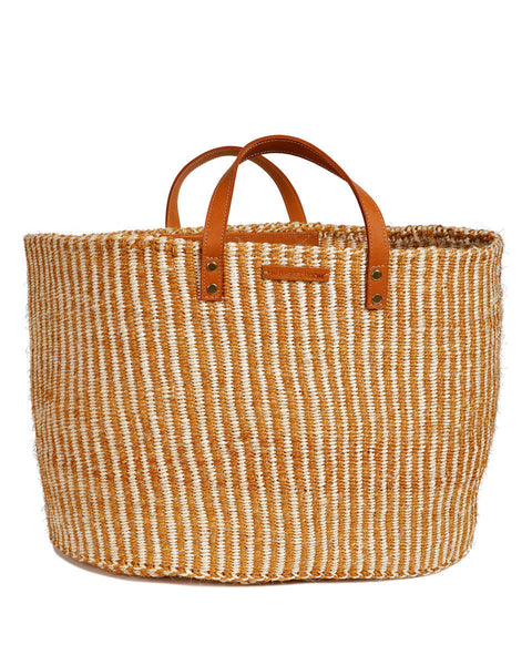 DHEHEBU: Gold and Natural Pinstripe Sisal Shopper