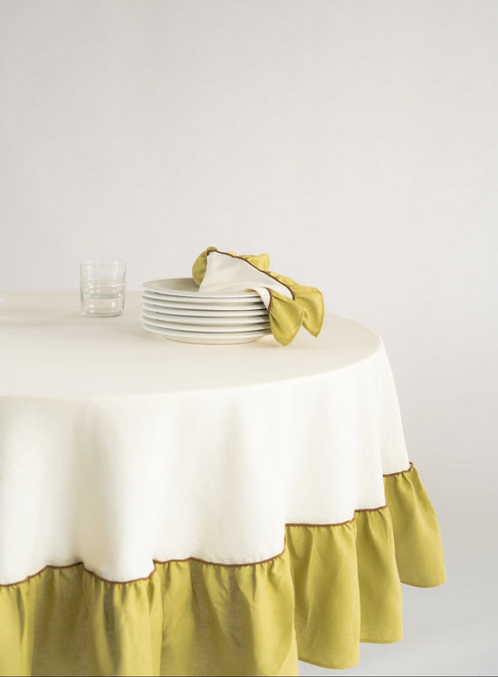 Napkins Set (2), Ruffle, Ivory/Green