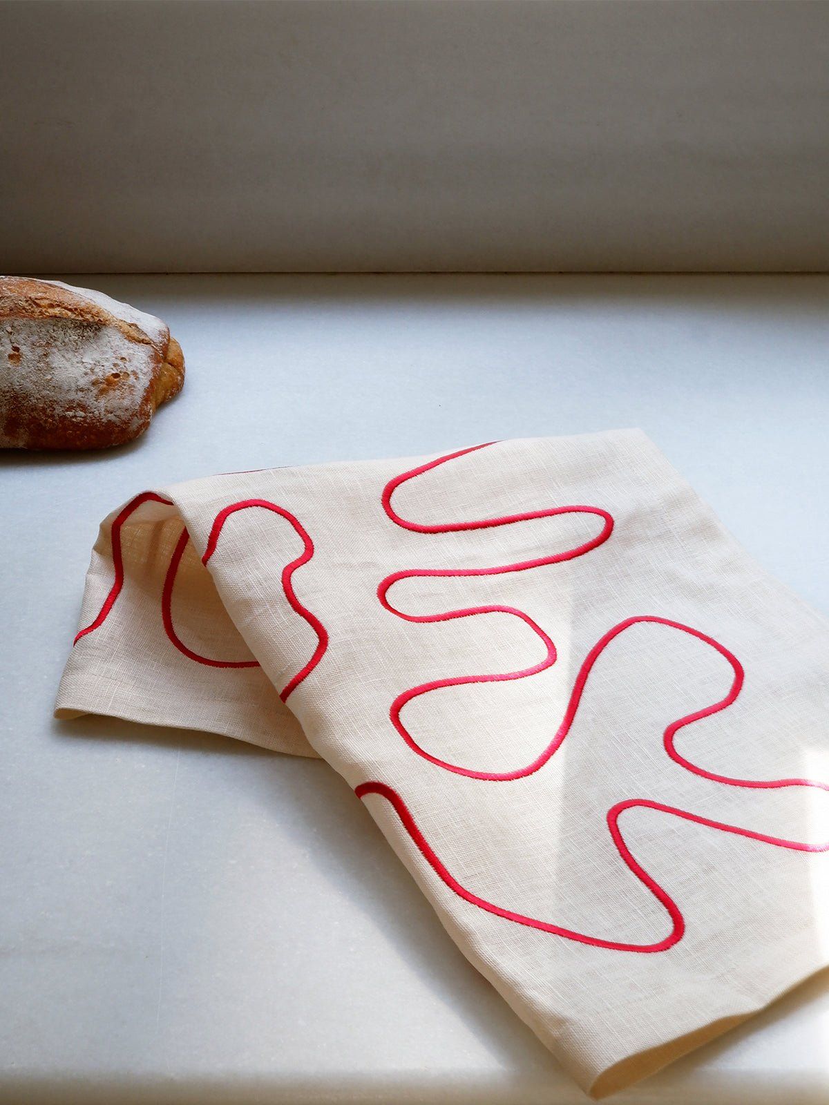 Pair of Embroidered Linen Napkins Red