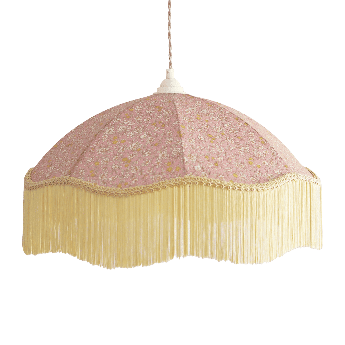 Vintage Umbrella Pendant Light with Print and Fringes – 45 cm