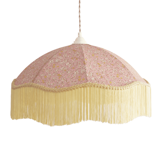 Vintage Umbrella Pendant Light with Print and Fringes – 45 cm