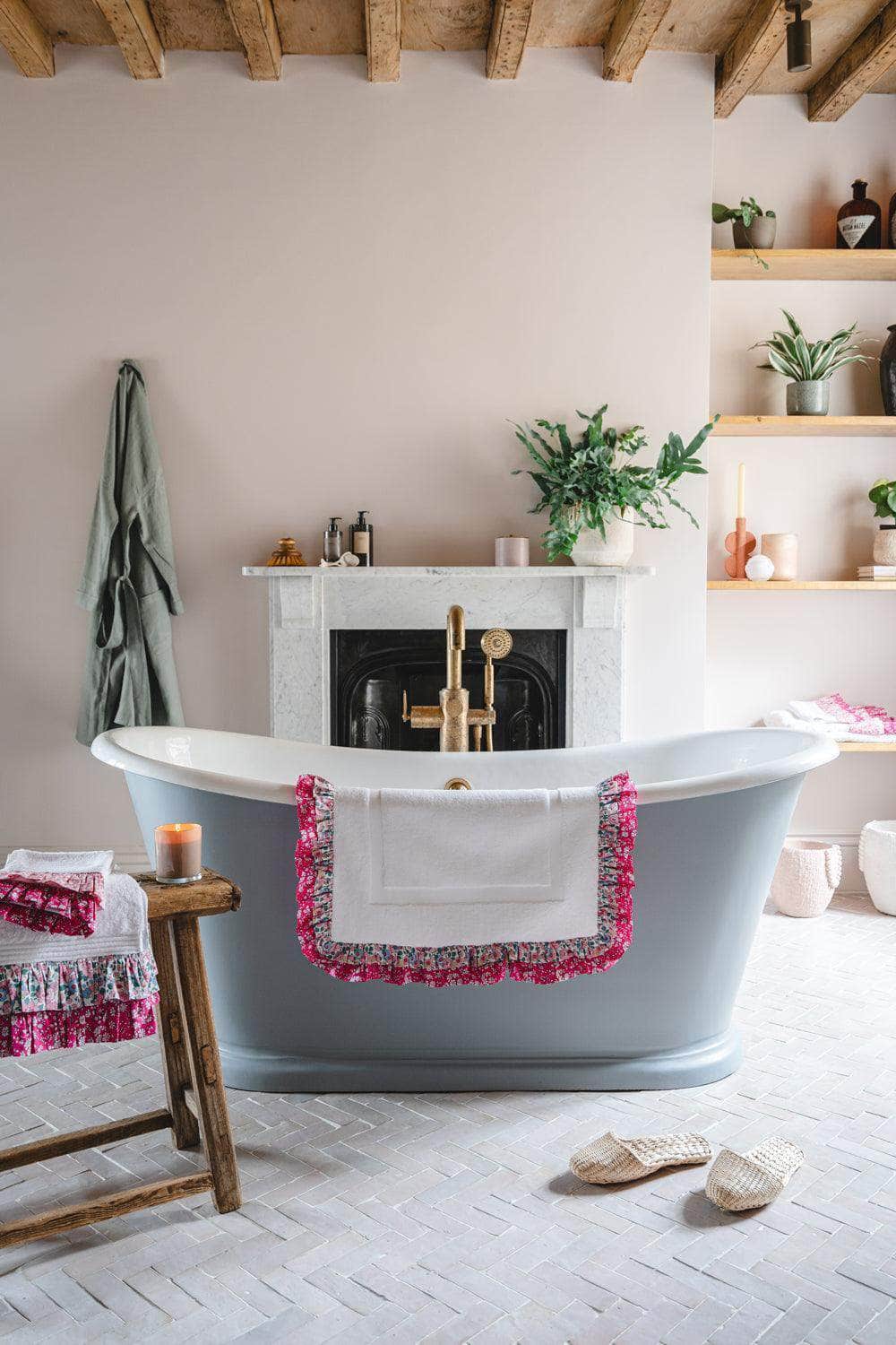 Ruffle Edge Bath Mat Made With Liberty Fabric Mitsi Valeria & Capel Fuchsia