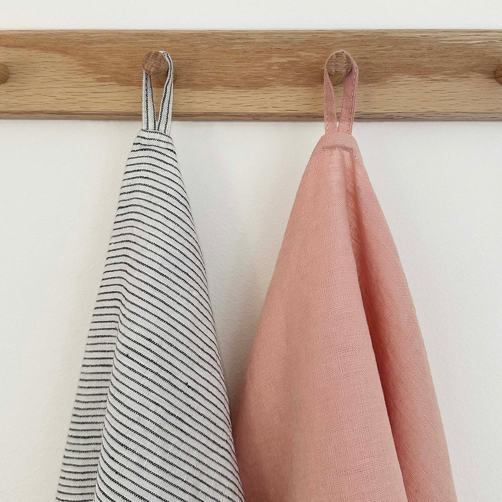 100% Linen Tea Towels OEKO-TEX® Certified – Pale Pink + Stripe